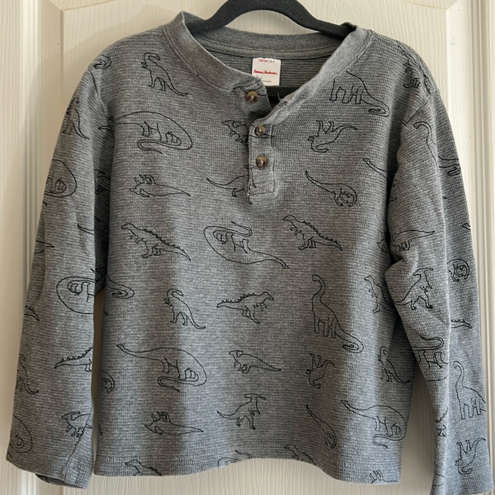 Hanna Andersson 130cm 8 Boys Long Sleeve Dinosaur Gray Henley